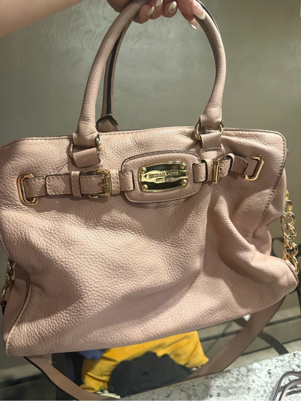 Michael Kors Blush Pink Pebbled Leather Satchel with Gold Hardware